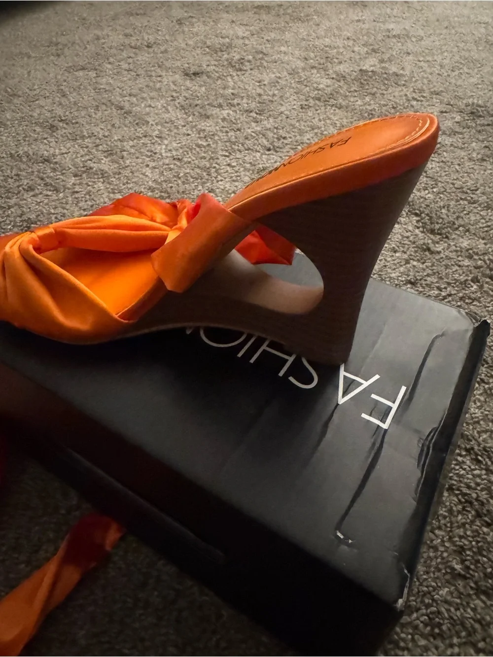 & Other Stories Orange Satin Knot Wedge Mule